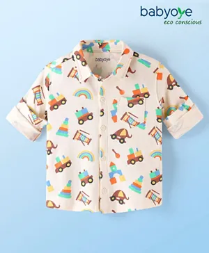Babyoye 100% Cotton Eco Jiva Finish Full Sleeves Shirt Rainbow Print - Marshmellow