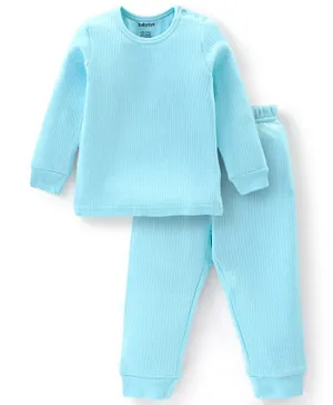 Babyoye Cotton Modal Full Sleeves Solid Dyed Thermal Vest & Pajama - Blue