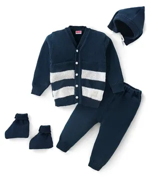 Babyhug 100% Acrylic Knit Full Sleeves Sweater Set Striped - Navy Blue & White
