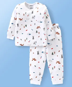 Babyoye Cotton Modal Full Sleeves Thermal Inner Wear Vest & Pajama Bunny Print - White