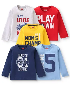 Babyhug Cotton Jersey Full Sleeves T-Shirts with Text Print Pack of 5 - Multicolour