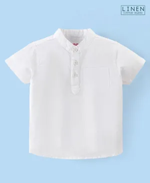 Babyhug Cotton Linen Half Sleeves Solid Kurta Shirt- White