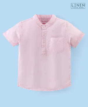 Babyhug Cotton Linen Half Sleeves Solid Kurta Shirt- Pink