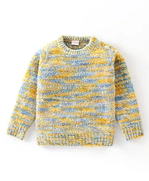 Babyhug Full Sleeves Melange Pullover - Yellow & Blue
