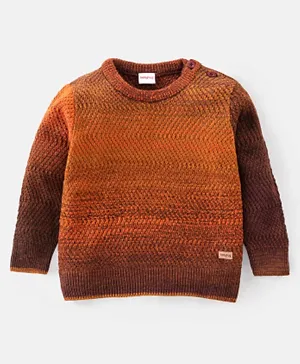 Babyhug 100% Acrylic Knit Full Sleeves Textured Sweater - Brown