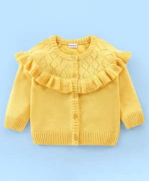 Babyhug 100% Acrylic Knit Full Sleeves Sweater Set With Cable Knit Design - Yellow