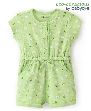 Babyoye 100% Cotton Half Sleeves Jumpsuit With Floral Print - Green