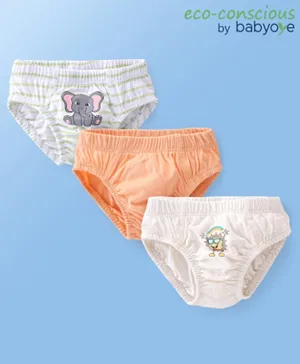 Babyoye 3 Pack 100% Cotton With Antibacterial Finish Briefs Elephant & Sun Print - Multicolor
