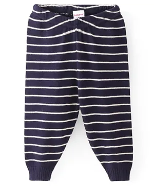 Babyhug Fleece and Woollen Full Length Pant Striped - Navy Blue