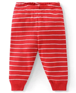 Babyhug  Acrylic Knit Full Length Fleece & Woollen Pants Stripes - Red