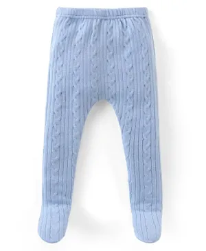 Babyhug Acrylic Knit Footed Woolen Pant with Cable Knit Design - Blue