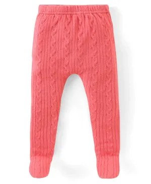 Babyhug Acrylic Knit Footed Woolen Pant with Cable Knit Design - Pink