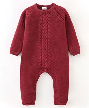 Babyhug Cotton Full Sleeves Footed Romper Solid Colour - Red