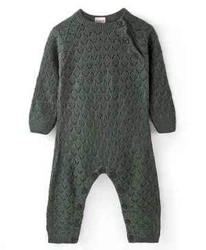 Babyhug Acrylic Knit Full Sleeves Winterwear Romper - Olive Green