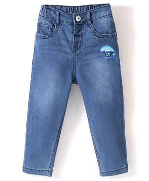 Babyhug Cotton Spandex Full Length Stretchable Washed Denim Jeans with Surf Embroidery - Blue