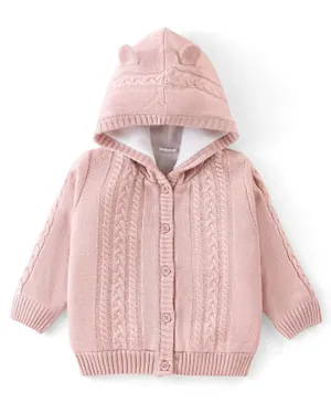 Babyhug Acrylic Full Sleeves Sweater With Hood & Cable Knit Design - Pink