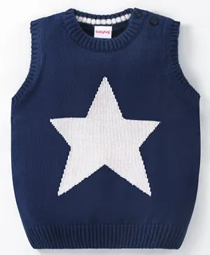 Babyhug 100% Acrylic Knit Sleeveless Sweater Star Design - Navy Blue