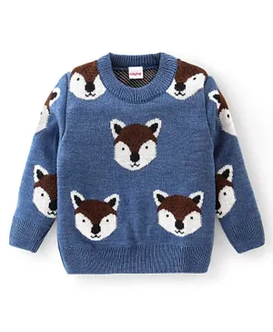 Babyhug Full Sleeves Fox Design Pullover - Blue