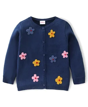 Babyhug 100% Acrylic Full Sleeves Sweater Floral Design- Navy Blue