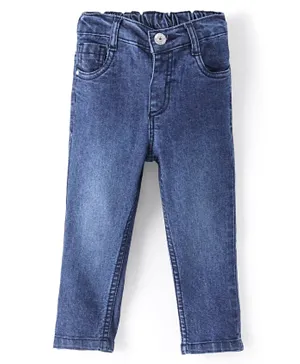 Babyhug Cotton Full Length Stretchable Denim Jeans with Fly Open with Zipper   Fly With Zipper - Dark  Blue