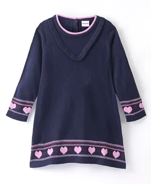 Babyhug Acrylic Knit Full Sleeves Woollen Dress With Heart Design - Purple