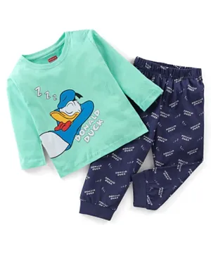 Babyhug Cotton Knit Full Sleeves Night Suit Donald Duck Print - Blue