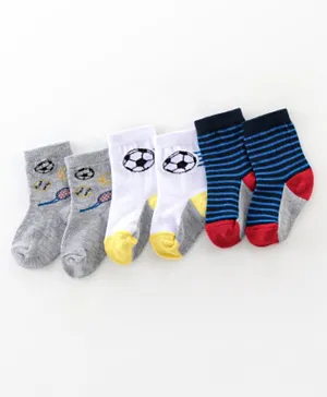 Cutewalk By Babyhug Cotton Anti Bacterial Ankle Length Striped & Ball Print Socks Pack of 3 - Grey White & Blue