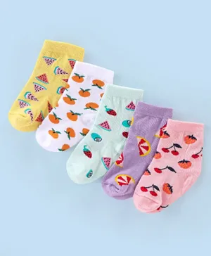 Cutewalk By Babyhug 5 Pack Anti Bacterial Ankle Length Socks Fruits Design - Multicolor