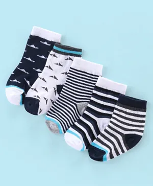 Cutewalk By Babyhug Anti Bacterial Ankle Length Socks Stripes & Abstract Design Pack of 5- Black & White