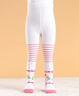 Cute Walk by Babyhug Cotton Antibacterial Striped Footed Tights - White