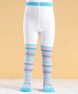 Cute Walk by Babyhug Cotton Antibacterial Striped Footed Tights - White