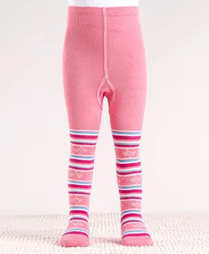 Cute Walk by Babyhug Cotton Antibacterial Striped Footed Tights - Pink