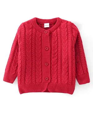 Babyhug Knitted Full Sleeves Sweater With Cable Knit Design - Red