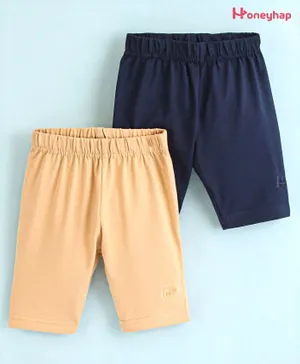 Honeyhap - Premium Cotton Elastane Super Soft & Stretch Solid Cycling Shorts with Bio Finish Pack of 2 - Navy & Beige