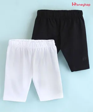 Honeyhap - Premium Cotton Elastane Super Soft & Stretch Solid Cycling Shorts with Bio Finish Pack of 2 - Black & White