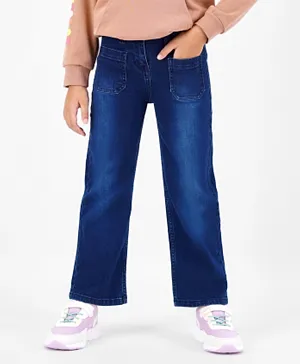 Primo Gino Cotton Elastane Full Length Denim Jeans with Flared Bottom - Mid Blue