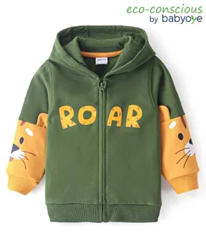 Babyoye 100% Cotton Full Sleeves Sweatshirts With Tiger Print - Green & Yellow
