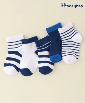 Honeyhap Premium Cotton Bamboo Antibacterial Ankle Length Solid  Socks Pack Of 5 - Navy Blue & White