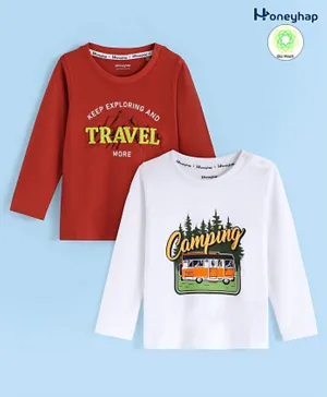 Honeyhap Premium 100% Cotton Single Jersey Full Sleeves T-Shirt with Bio Finish Text Print Pack of 2 - Atomizer & White
