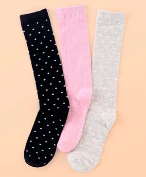 Pine Kids Knee Length Socks with Antimicrobial Finish Dotted Design Pack of 3 (Color May Vary)