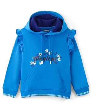 Pinekids Cotton Knit Biowashed Full Sleeves Hooded Sweatshirt With Text Print - Blue
