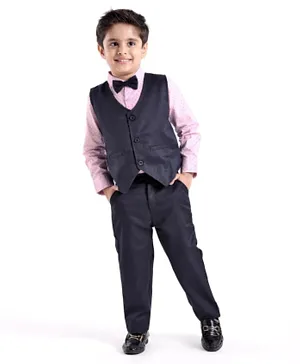 Babyhug Cotton Full Sleeves Party Wear Suit With Blazer Arrow Print - Navy Blue & Pink