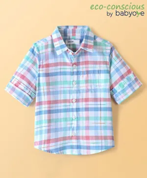 Babyoye 100% Cotton Eco Conscious Full Sleeves Check Shirt - Blue