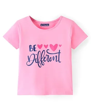 Pine Kids 100% Cotton Knit Half Sleeves Bio-Washed T-Shirt with Text Print - Pink