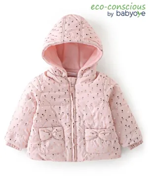 Babyoye Glitter Heart Printed Full Sleeves Jackets- Light Pink