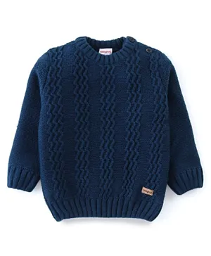 Babyhug 100% Acrylic Full Sleeves Cable Knit Sweater  - Navy Blue
