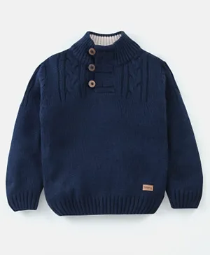 Babyhug 100% Acrylic Full Sleeves  Sweater Solid Colour - Navy Blue