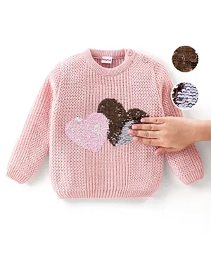 Babyhug Full Sleeves Pullover Sweater with Sequin Detailing - Pink