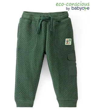 Babyoye  Cotton Full Length Textured Lounge Pant with Placement Print - Green