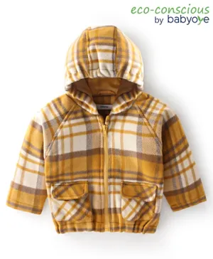 Babyoye Full Sleeves Hooded Jacket Checkered - Yellow